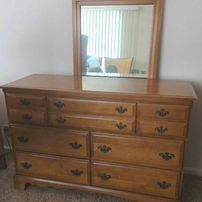 Vintage 7 Drawer Wood Dresser with Mirror 