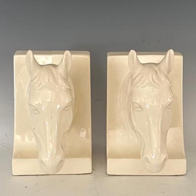 Japanese Porcelain Horsehead Bookends, Vintage 