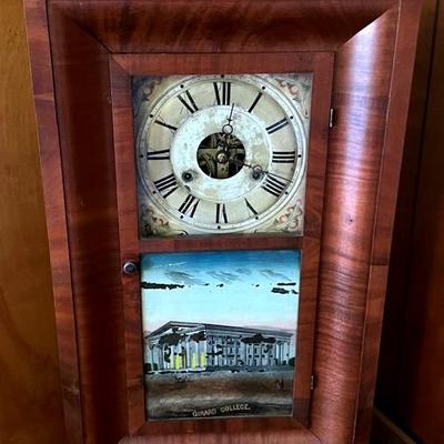 Antique Seth Thomas Ogee Brass Clock With Reverse Painted Scene Of Girard College