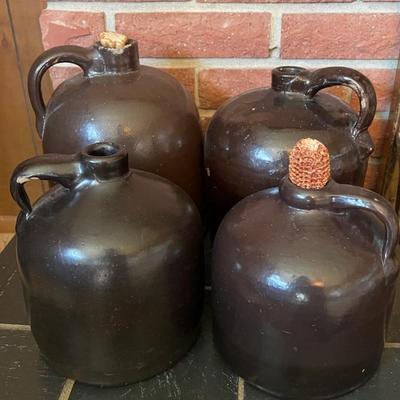 Antique Brown Stoneware Jugs (4), Various Sizes