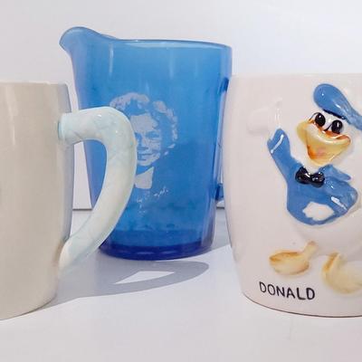 1960s Disney's Ludwig Von Drake, Donald Duck Mugs with 1930s Atlas Shirley Temple Small Pitcher