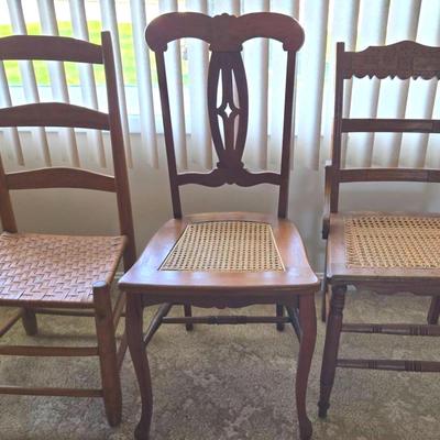 Accent Chairs (3) with Ladder Back, Wood & Cane, Parlor
