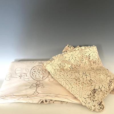 Hand Crocheted Rectangular Tablecloth with Oval Cutwork/Crocheted Tablecloth 