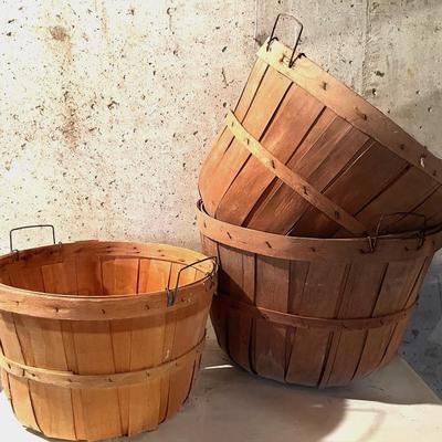 Wood Slat Orchard Fruit Baskets (3), Vintage 