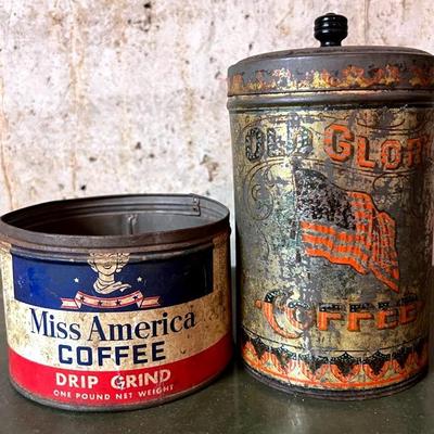 Early Patriotic Coffee Tins (2), Old Glory & Miss America