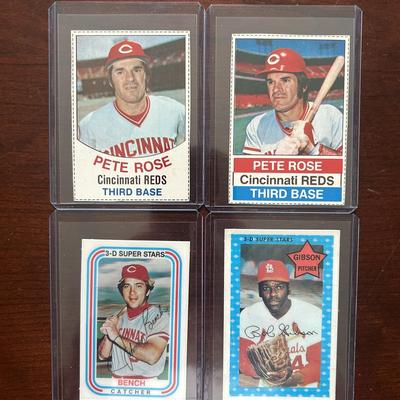 Vintage Baseball Cards. Pete Rose, Johnny Bench, and Bob Gibson
