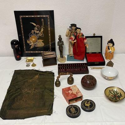 Asian Collectibles Figures, Coasters, Nesting Bowls, Abacus And More