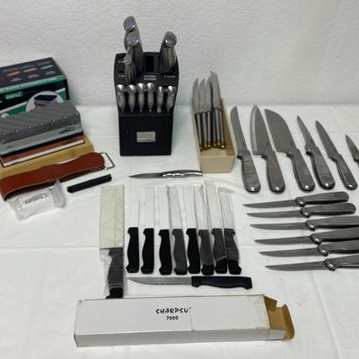 Emeril, Ginsu & Sharpsu Knives + Professional Knife Sharpening Stone