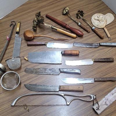 Cutlery Fry Prepare Lot 8 Knives, Fry Scoops, Small Strainers & More
