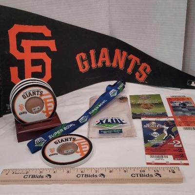 Giants Flag & Coasters World Series And Super Bowl Tickets