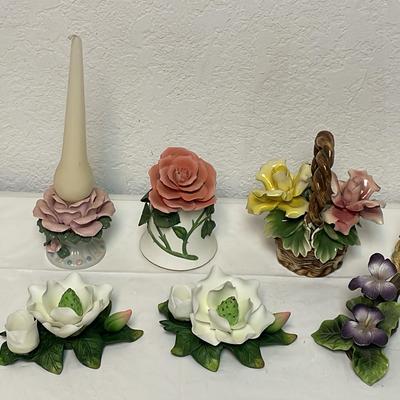 Capodimonte Flower Basket And Other Decorative Floral Pieces