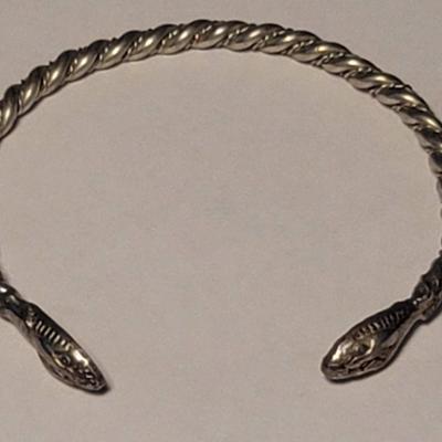 Sterling Silver Double Headed Snake Bracelet 