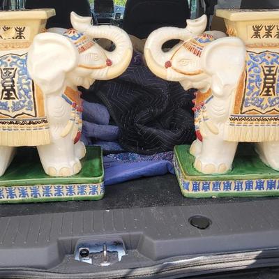 Pair Of Vintage Asian Ceramic Elephant Garden Stools