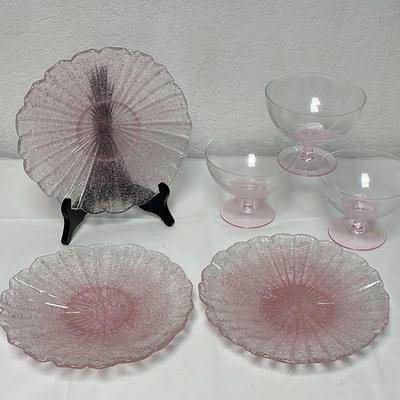 Murano Glass Pink Salad Plates And Pink Cocktail Glass 