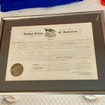 US citizenship request certificate from 1874 (Pennsylvania)