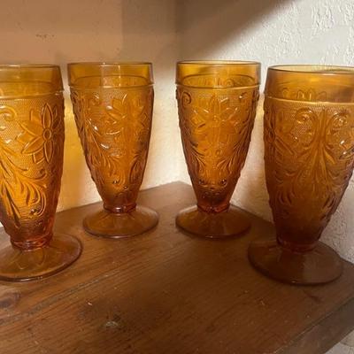 Indiana Amber Tiara Footed Glass Tumblers 