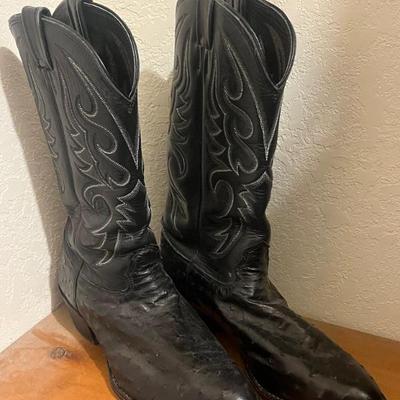 Larry Mahan Black Ostrich Cowboy Boots 