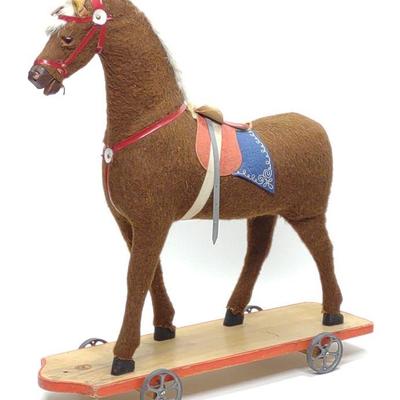 Vintage German Felt Covered Horse Pull Toy