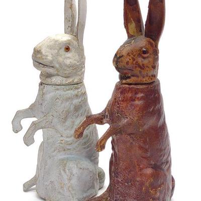 2 German Standing Easter Rabbit Candy Containers