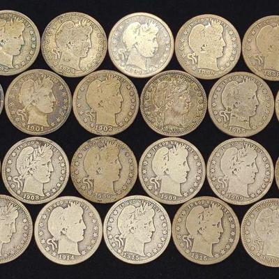 (22) Barber Quarters US Coins (1892-1915)