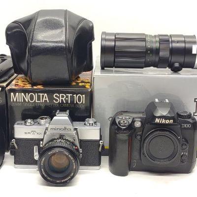 Minolta SRT 101 & Nikon D100 Cameras w/ Lenses