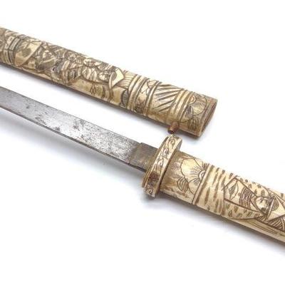 Antique Japanese Carved Bone Tanto Dagger