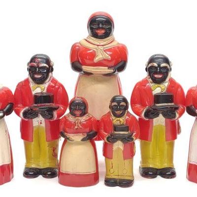 7 Vintage F&F Black Americana Shakers & Syrup