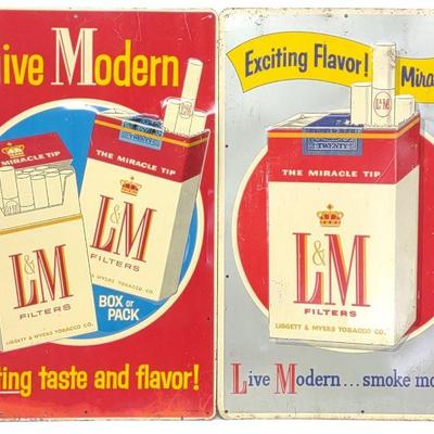 (2) Vintage L&M Single Sided Tin Advertising Signs