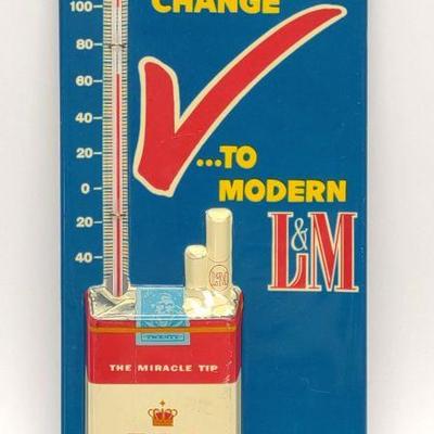 Vintage L&M Cigarette Advertising Thermometer Sign