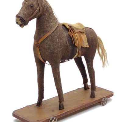 Antique German Felt Covered Horse Pull Toy