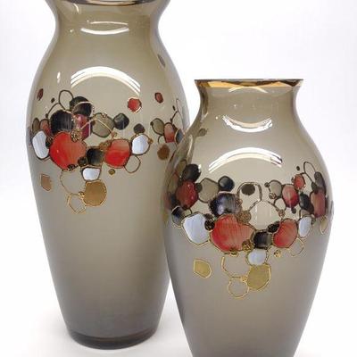 Pair of Egermann Signed Frosted Black Vases