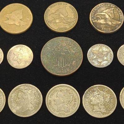 (13) 1800s Flying Eagle, 2 & 3 Cent US Coins