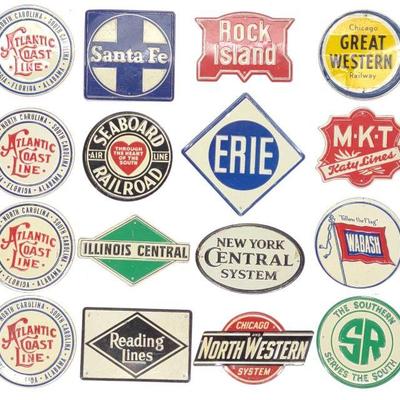 16 Miniature Tin Railroad Cereal Premium Signs