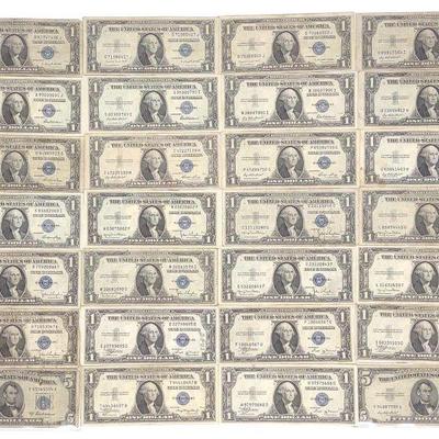 (28) $5 & $1 Silver Certificate US Bank Notes