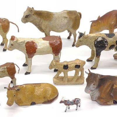 13 German Pre-war Composition Cows / Farm Animals