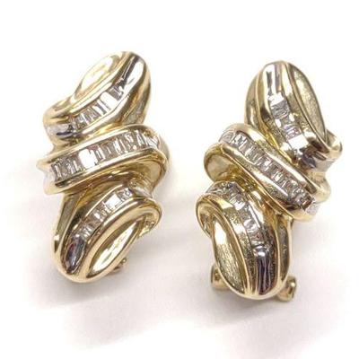 Pair of 10K Gold Baguette Cut Diamond Earrings