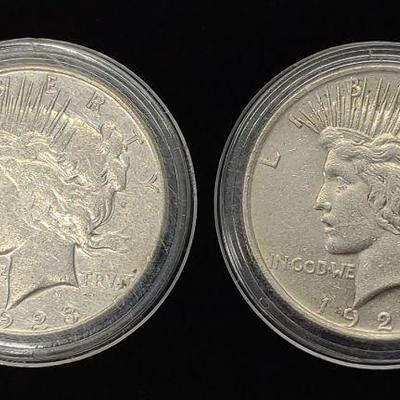 (2) 1923 Peace Dollar US Coins (1923 & 1923-S)