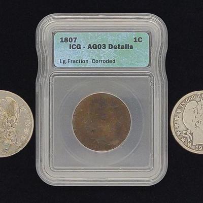 1807 Draped Bust, 1833 Capped, 1911 Barber US Coin