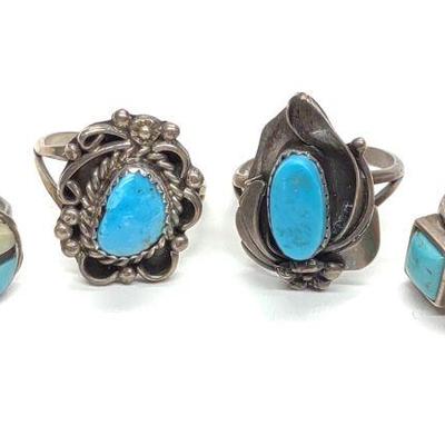 4 Trading Post Turquoise & Sterling Silver Rings