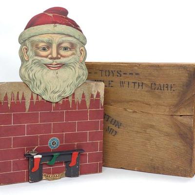 Antique Santa At Chimney Clockwork Nodder Toy