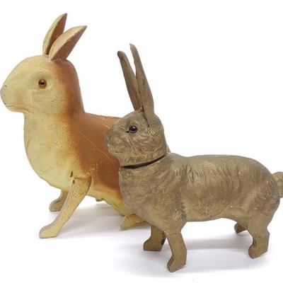 2 Antique German Easter Rabbit Candy Containers