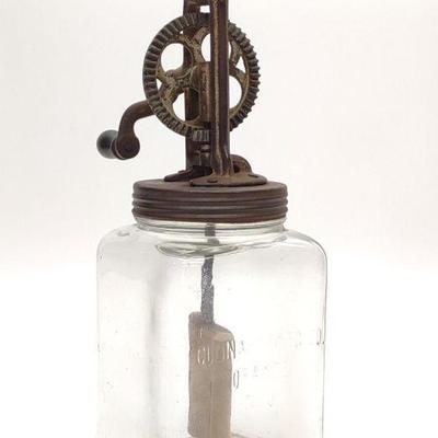 Antique Culinary 2 Quart Glass Butter Churn