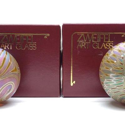 (2) Zweifel Art Glass Christmas Ornaments (Signed)
