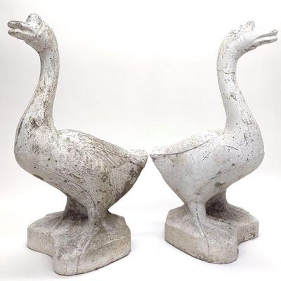 Pair of Concrete Chinese Geese Garden Sculptures