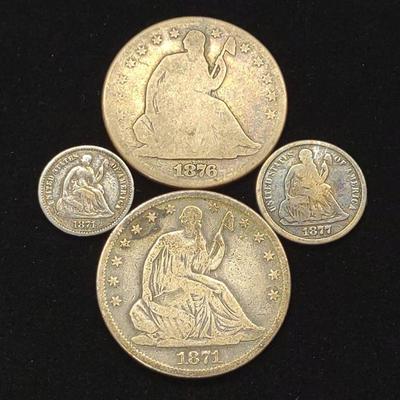 (4) Seated Liberty US Coins Half, Dime, Half Dime