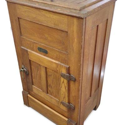 Antique Iceberg Oak Icebox w/ Tin Lining