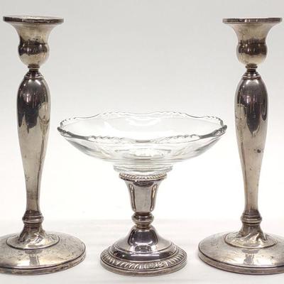 Sterling Weighted Candle Sticks & Compote