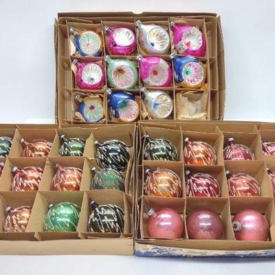 35 Vintage Glass Christmas Ornaments w/ Boxes