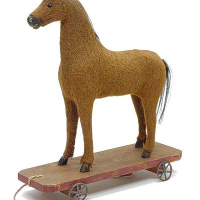 Antique German Felt Covered Horse Pull Toy