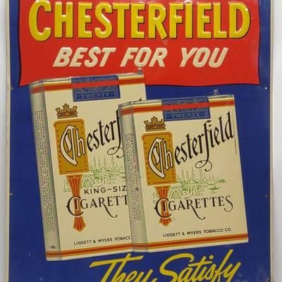 Vintage Chesterfield Cigarettes Tin Embossed Sign